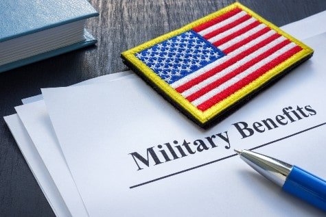 Military benefits package with American flag